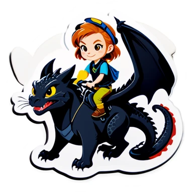 Ginger tabby riding black dragon sticker