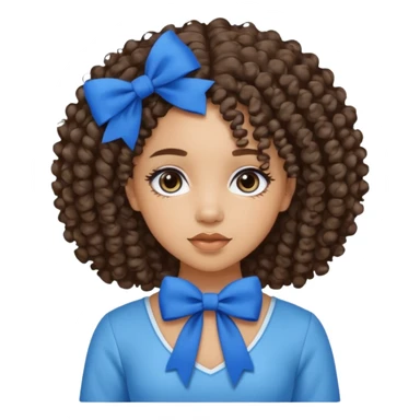 lightskin girl with medium length curly hair, blue bows sticker