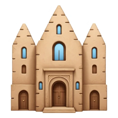 large ancient adobe building, front view, boxy shape, tall uneven towers, textured adobe walls, triangular window patterns, focus on scale and authentic architectural details, no central door, no sky or sunset sticker
