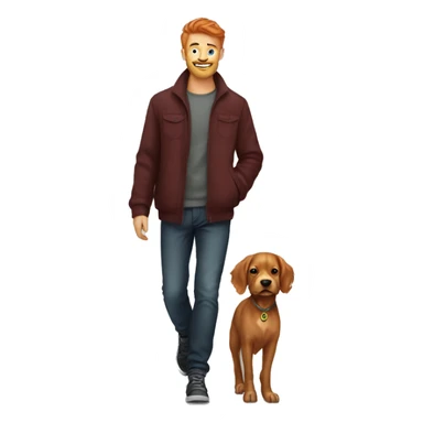 red coloured hair dog and young man dark blond walking  sticker
