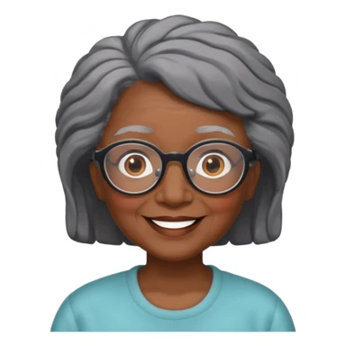 emoji of a black grandma women with black and gray hair with glasses and brown eyebrows sticker