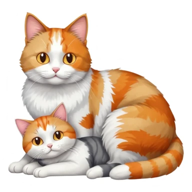 full body colourful light patched calico + white tabby cat cuddling a large grey and white cat  sticker