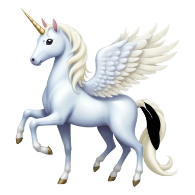 All white Cinematic Noble Unicorn with wings, slender with a flowing mane and tail and spiraled horn sticker