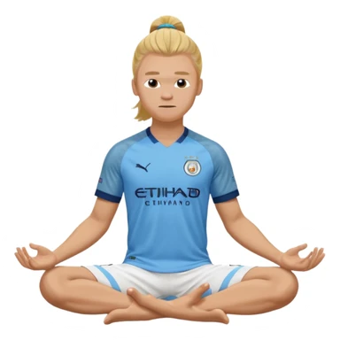Erling Haaland pony tail hair doing the lotus position Manchester city  sticker