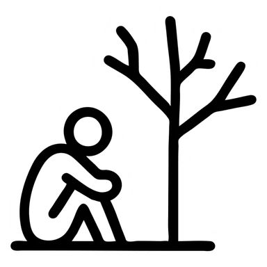 simple line icon of a lone figure under a barren tree, evoking 'Forsaken', no text sticker