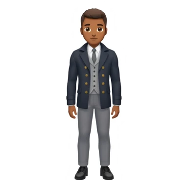 Handsome Black guy with brown skin tone, with lean muscular build, wearing gray slacks, a long sleeved white button up top, black shoes, and a black pea coat  sticker