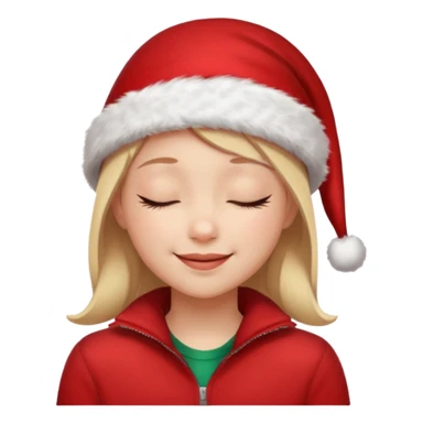 Girl Smiling with closed eyes in a red Christmas hat sticker