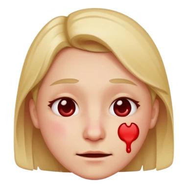 Blushing face with a small smile and a nose bleed sticker