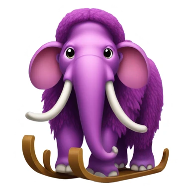 Purple-pink wooly mammoth with a snowy forest on its back and sleds for feet sticker
