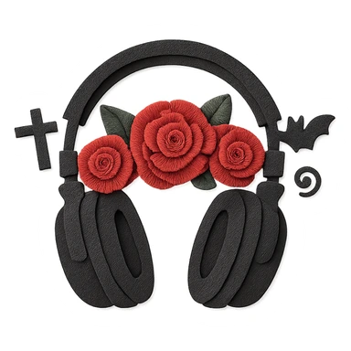 black gothic headphones with layered paper roses and gothic motifs sticker