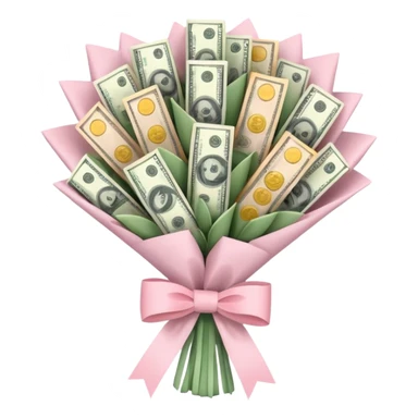 Money bouquet with a light pink bow on it sticker