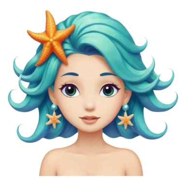 mermaid with seashells in hair, starfish earrings, ocean hair sticker