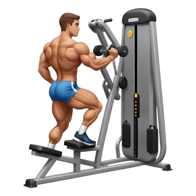 side-view bodybuilder using gym calf-raise machine sticker