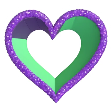 3D emoji of a heart split vertically with left half purple and right half green, sparkles around it sticker