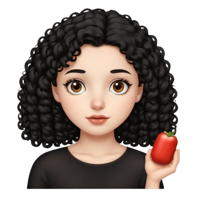 Side part black curly hair girl with mole above left side of lip pale skin  sticker
