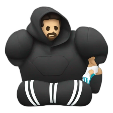 una hombre argentino morocho tatuado sentada con un conjunto adidas negro sticker