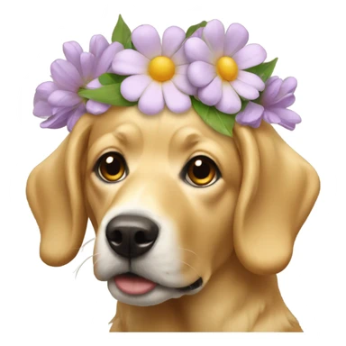 Golden dog wearing flowers on head sticker