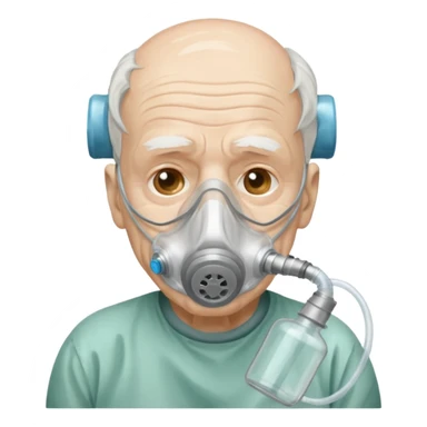 old man with simple emergency oxygen mask  sticker