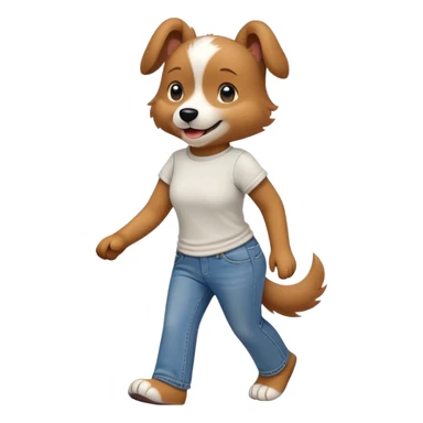 female dog anthropomorphised wearing jeans and a t-shirt walking upright sticker