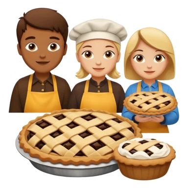 Baking community avatar in clean emoji-style illustration. Pie, cookie, and muffin warm golden tones, simple shapes, flat design, high contrast, cozy and friendly. sticker