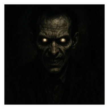 scary man with a menacing expression, horror style, dark shadows, glowing eyes sticker