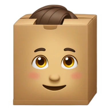 Wearing a box while looking down with a smile sticker