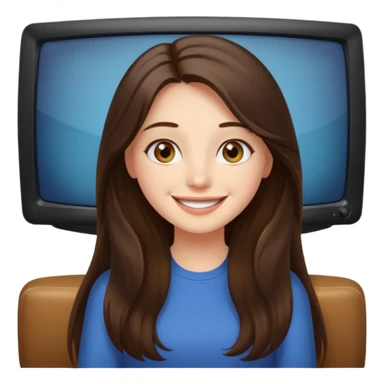 happy long haired brunette girl hazel eyes watching tv sticker