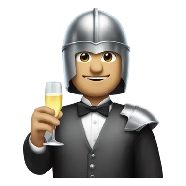 Guy wearing a knight helmet wearing a tuxedo with a glass of champagne  sticker