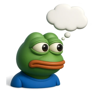 make a pepe with thought bubble looking at left side in 3d style, good highlights and shadows, drop shadows  sticker