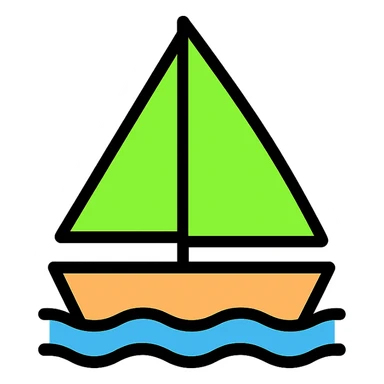 a sail boat with a bright green #00ff00 sail, clean icon, modern style sticker
