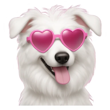 Fluffy white dog with pink heart sunglasses sticker