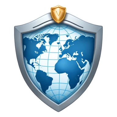 A secure VPN logo with shield, network connections and a globe sticker
