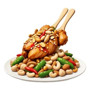 Cinematic Realistic Kung Pao Chicken Dish Emoji, showcasing spicy, stir‚Äêfried chicken with peanuts and vegetables rendered with dynamic textures and vibrant lighting. sticker