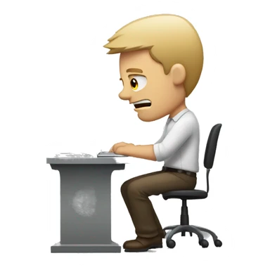 white man sitting at desk, working at computer looking frustrated sticker