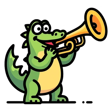 Crocodile playing a bombardino brass instrument sticker