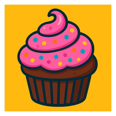 Make the cupcake chocolate with pink icing, vibrant and playful style. sticker