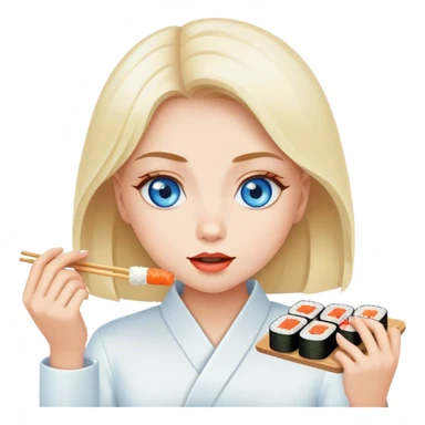 blue eyed girl portrait eating sushi sticker