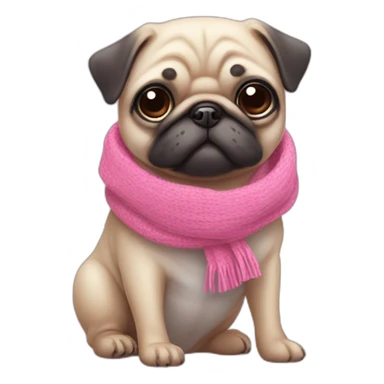 Pink kawaii Pug with cyan scarf sticker