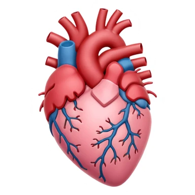 Anatomical heart, soft pink color from reference, light, iOS emoji style sticker