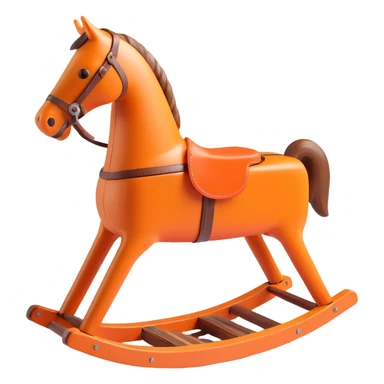 rocking horse, 3D, rustic, reclaimed wood, Hermès orange details, vintage look, no text sticker