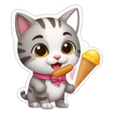 um gato comendo um sorvete dançando macarena comprando bitinino em cima de um cachorro sticker