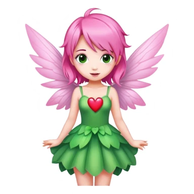 pink hair, pink wing fairy in green dress heart sticker