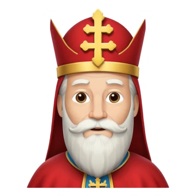 Sinterklaas met een lange witte baard en een meiter met een kruis erop sticker