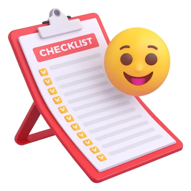 checklist on a clipboard, 3D emoji style, clean and simple sticker
