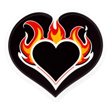 Black heart with flames around it sticker