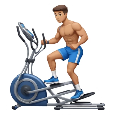 buff guy in blue shorts using elliptical sticker