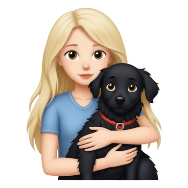A white girl hugs a long-haired black dog sticker