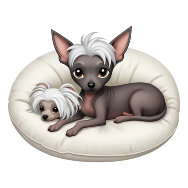 one black hairless chinese crested dog laying down on a white pillow curled up peacefully sticker