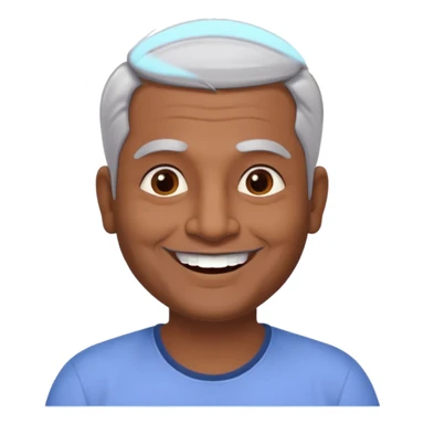 50 yr old indian man, dark skin, grey hair, big smile, white teeth, chubby, no moustache, clean shaven, young style hair, bindy, hair brushed back, stubble sticker