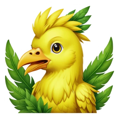 Chocobo eating gysahl greens, yellow bird munching on green leaves sticker